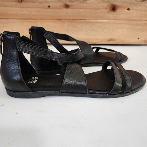 Eileen Fisher Cici Black Strappy leather Open Toe sandal Summer Vacation Casual - Picture 12 of 15
